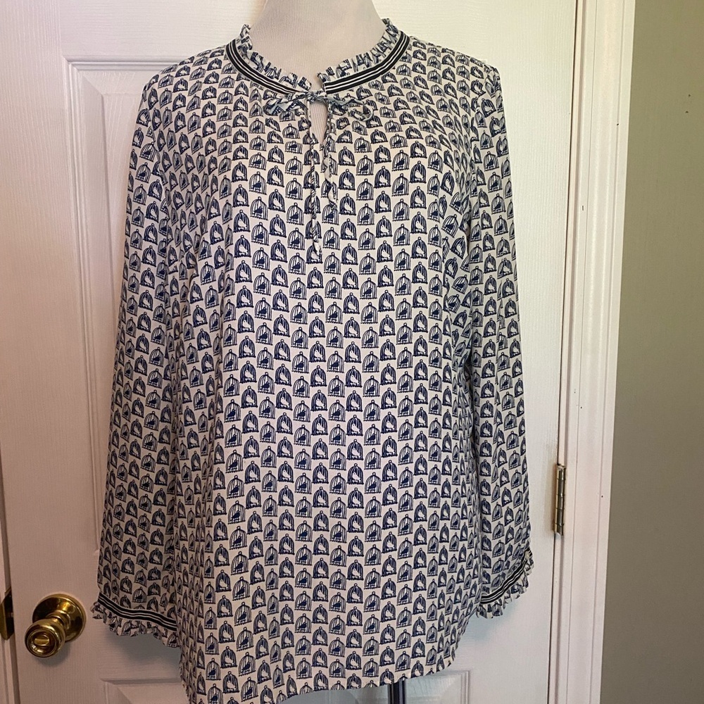 Talbots Navy and White Printed Tunic Top
